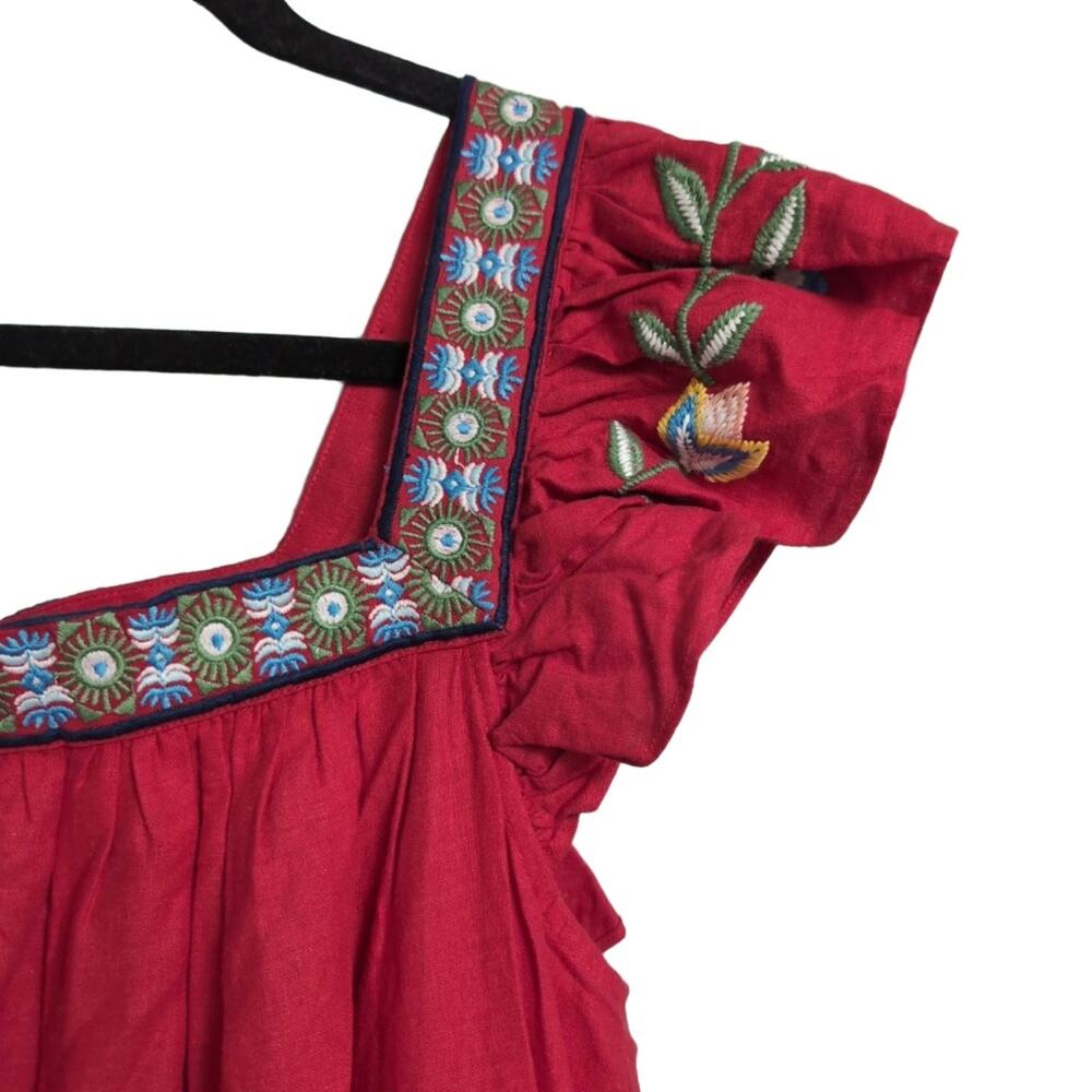 NWT Farm Rio Anthropologie Red Floral Embroidered Square Neck Boho Maxi Dress M - Picture 3 of 15